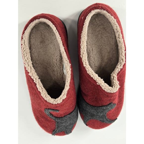 LL Bean Womens Daybreak Scuffs Kitty Cat Wool Comfort Slippers Rubber Sole Red - Picture 3 of 5